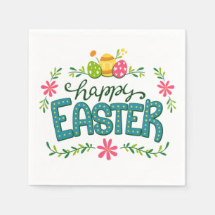 Happy Easter Floral Flowers Easter Eggs Napkins