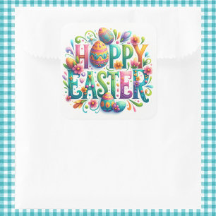Happy Easter Floral Greeting Springtime Fun Square Sticker