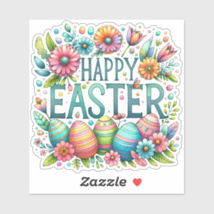 Happy Easter Floral Greeting Springtime Fun  Sticker
