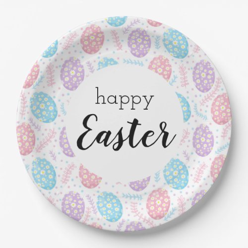 Happy Easter Floral Pastel Easter Eggs Paper Plates