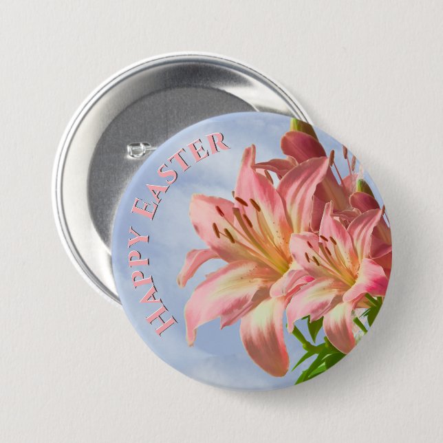 Happy Easter - Floral Photography Pink Easter Lily Button (Front & Back)