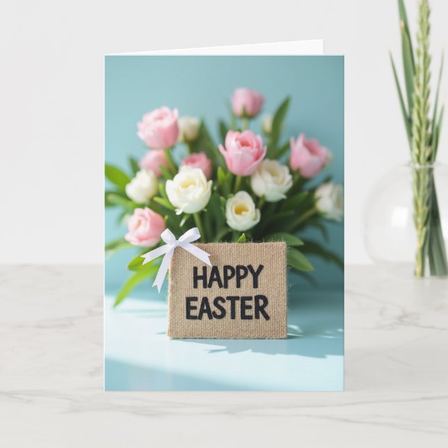 Happy Easter Floral Plaque Card (Front)