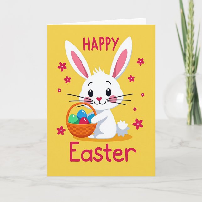 Happy Easter Floral Rabbit Card (Front)