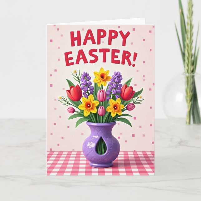 Happy Easter Floral Vase Card (Front)