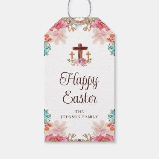 Happy Easter Floral Watercolor Religious Cross