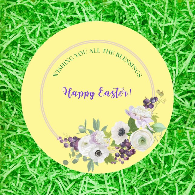 Happy Easter Floral Wishing You All The Blessings Classic Round Sticker (Creator Uploaded)