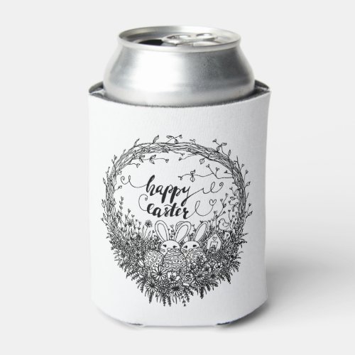 Happy Easter Floral Wreath Art Can Cooler