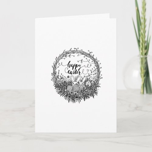 Happy Easter Floral Wreath Art Holiday Card