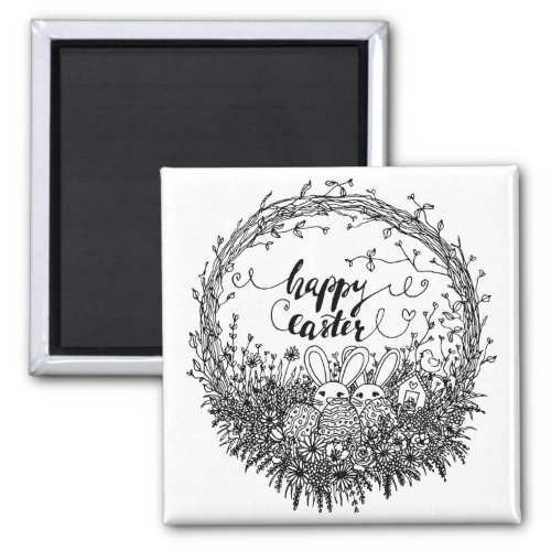 Happy Easter Floral Wreath Art Magnet