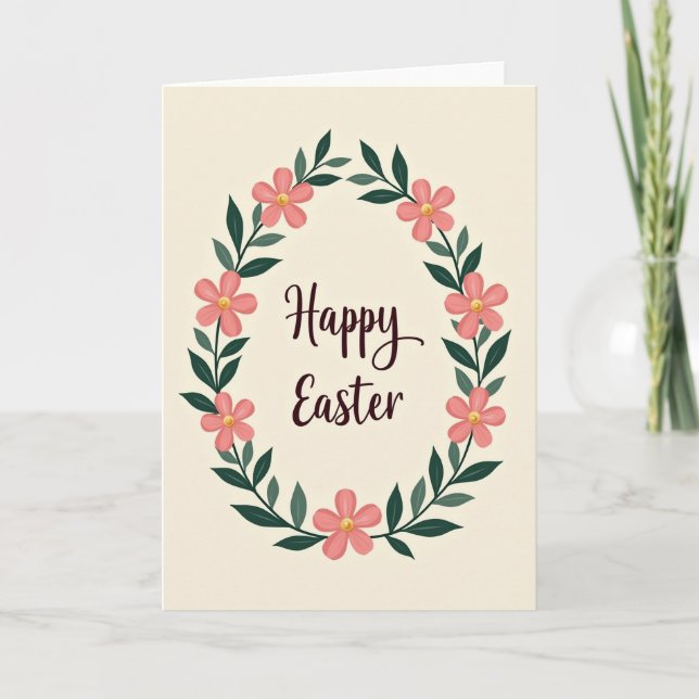 Happy Easter Floral Wreath Card (Front)