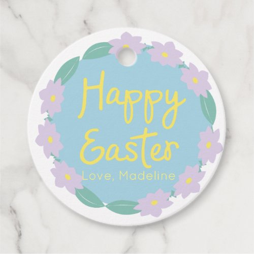 Happy Easter Floral Wreath Custom Party Favor Tags