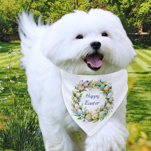 Happy Easter Floral Wreath Dog Pet Bandana Collar