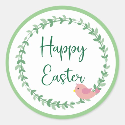 Happy Easter Floral Wreath Round Stickers