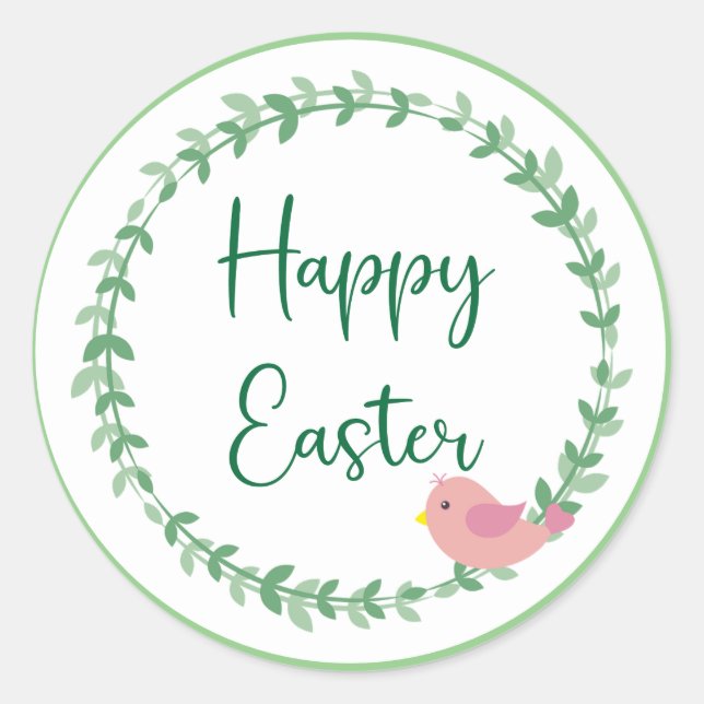 Happy Easter Floral Wreath Round Stickers (Front)