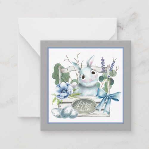 Happy Easter Flower Box Blue Bunny Rabbit Note Card