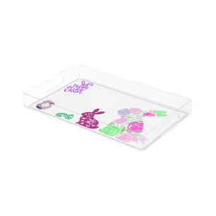 "HAPPY EASTER" FLOWERED BUNNY'S ACRILIC TRAY