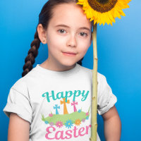 Happy Easter Flowers Christian Cross Cute Kids