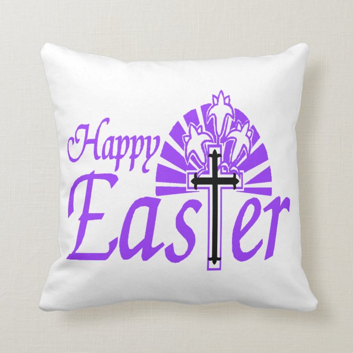 Happy Easter Flowers & Cross Throw Pillows