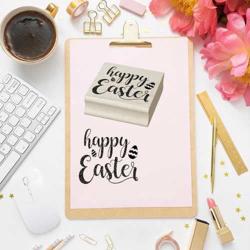 Happy Easter Font Wood Art Rubber Stamp