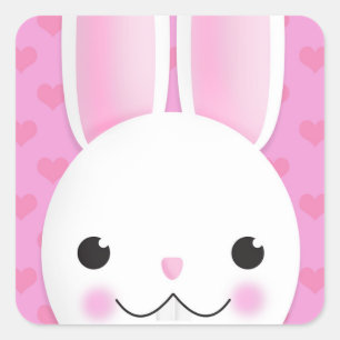 Happy Easter For Anyone Bunny Face With Hearts  Ho Square Sticker