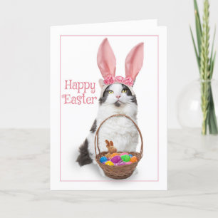 Happy Easter For Anyone Cat in Bunny Ears Holiday Card