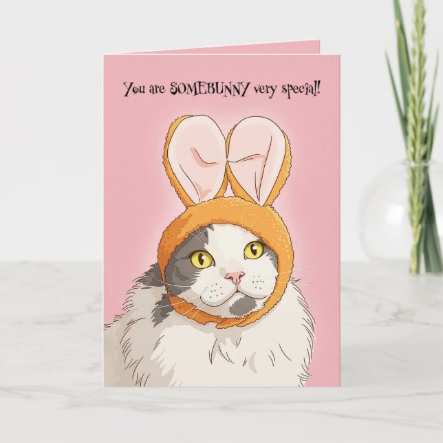 Happy Easter For Anyone Cute Cat in Bunny Ears Holiday Card (Front)