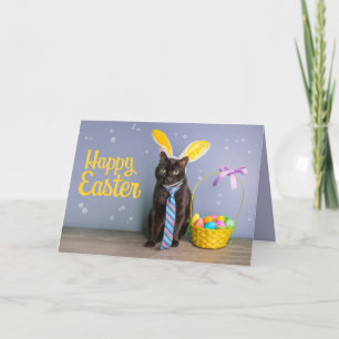 Happy Easter For Anyone Cute Cat in Bunny Ears Holiday Card