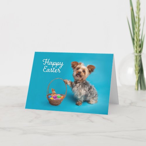 Happy Easter For Anyone Cute Yorkie Dog Holiday Card