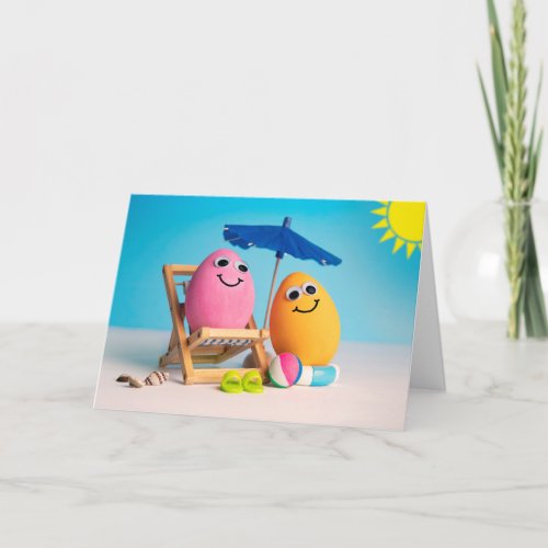 Happy Easter For Anyone Eggs on the Beach Humor  Holiday Card