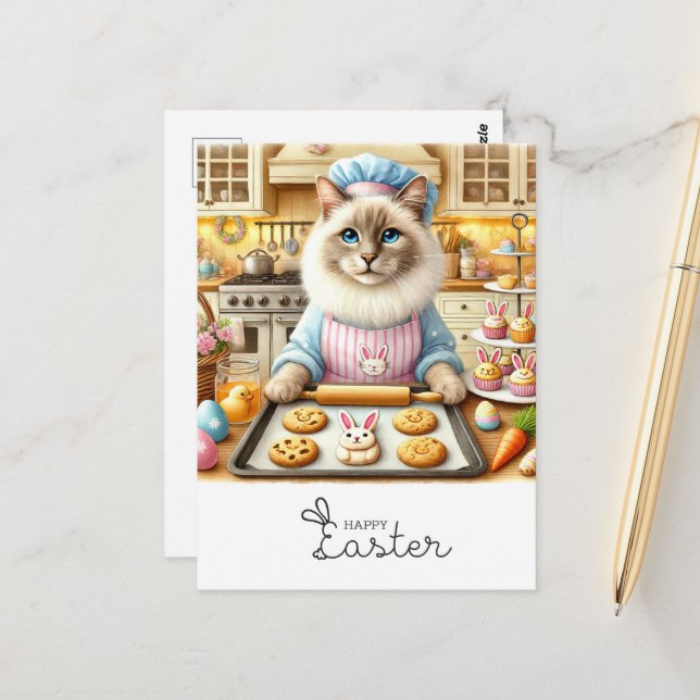 Happy Easter for Cat Lovers in Bakery  Postcard (Front/Back In Situ)