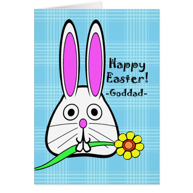 Happy Easter for Goddad, Cute Rabbit with Flower Cards (Front)