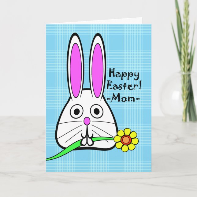Happy Easter for Mom, Cute Bunny and Flower Holiday Card (Front)