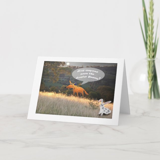 Happy Easter, Fox and Easter bunny, humor Holiday Card (Front)