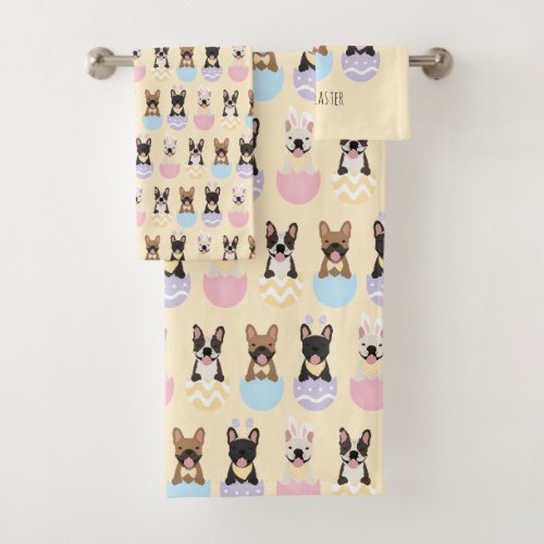 Happy Easter French Bulldog Pattern Bath Towel Set