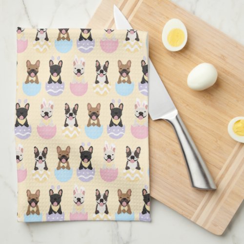 Happy Easter French Bulldog Pattern Kitchen Towel