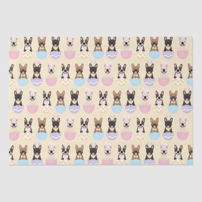 Happy Easter French Bulldog Pattern Tissue Paper (Front)