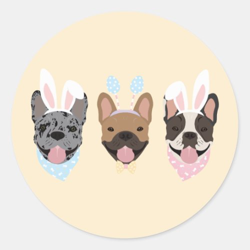 Happy Easter French Bulldogs Classic Round Sticker