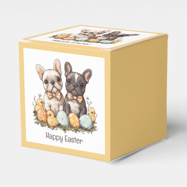 Happy Easter French Bulldogs Favor Boxes (Front Side)
