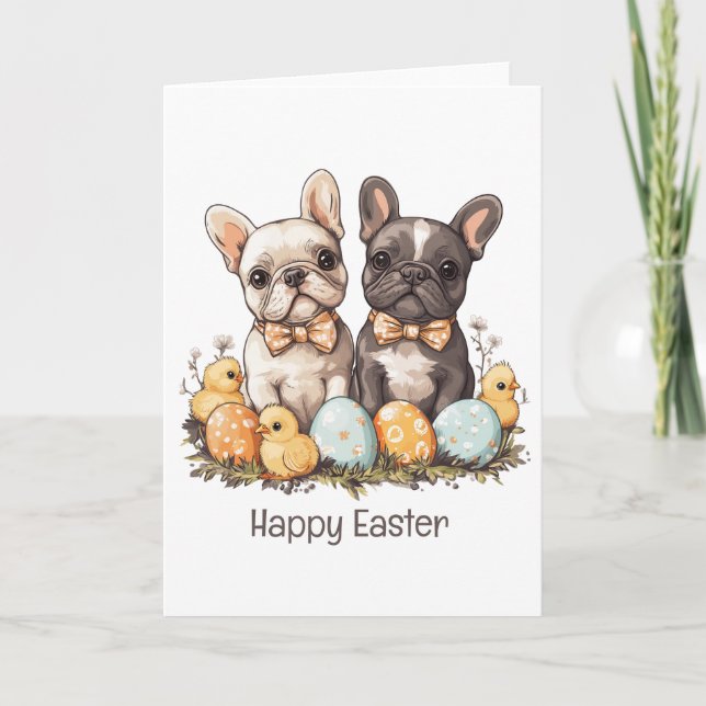 Happy Easter French Bulldogs Holiday Card (Front)