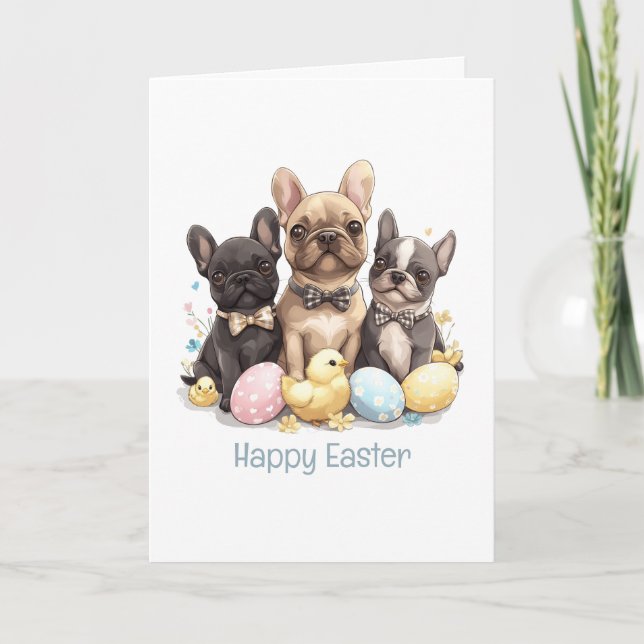 Happy Easter French Bulldogs Holiday Card (Front)