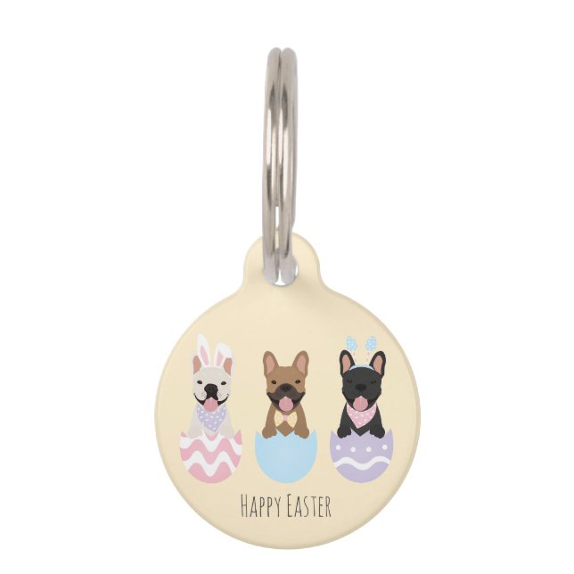 Happy Easter French Bulldogs Pet ID Tag (Front)