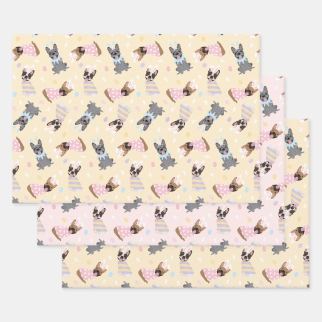 Happy Easter French Bulldogs Wrapping Paper Sheets (Set)
