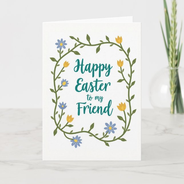 Happy Easter Friend Floral Card (Front)