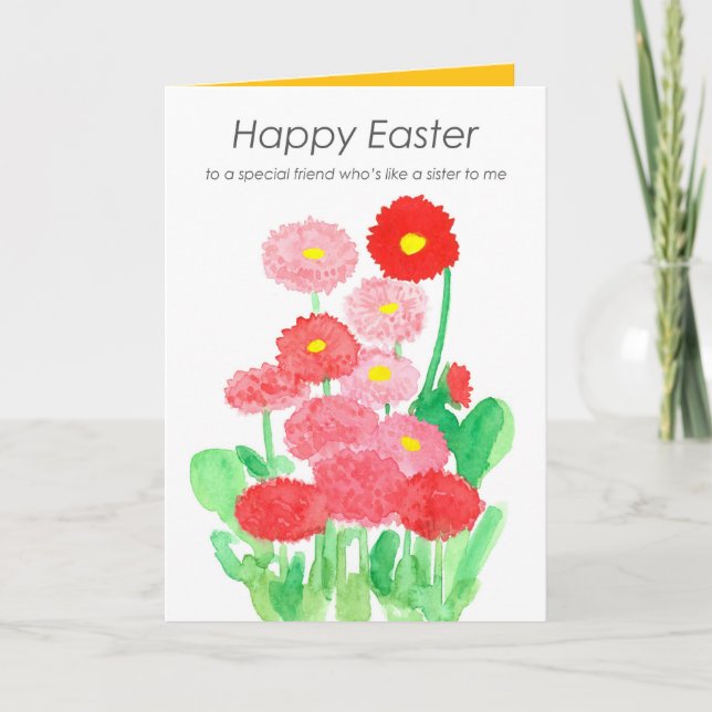 Happy Easter Friend Like a Sister to Me Red Flower Card (Front)