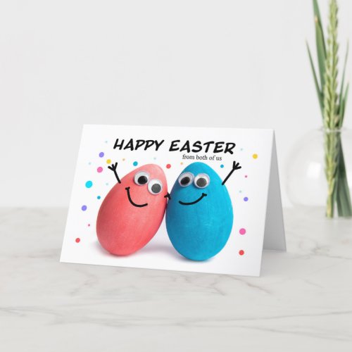 Happy Easter From Both of Us Cute Egg Couple Holiday Card