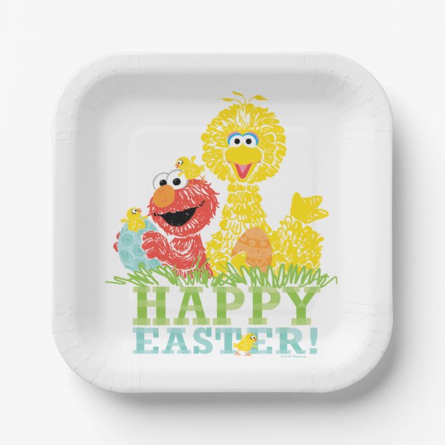 Happy Easter from Elmo & Big Bird Paper Plates (Front)