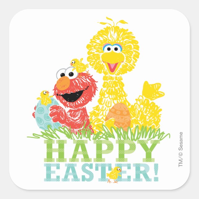 Happy Easter from Elmo & Big Bird Square Sticker (Front)