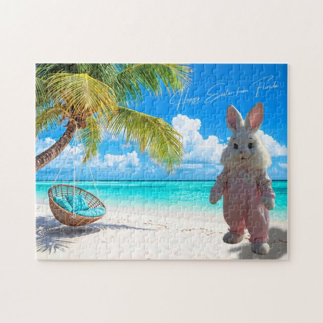 Happy Easter from Florida Beach with Easter Bunny Jigsaw Puzzle (Horizontal)