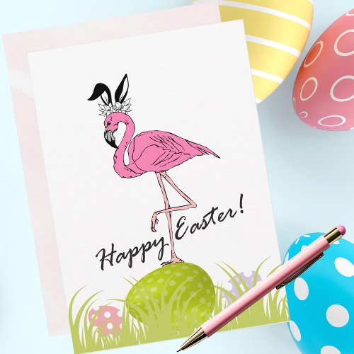 Happy Easter from Florida Flamingo Bunny Ears  Holiday Card