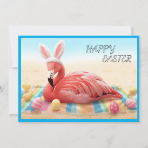 Happy Easter from Florida Flamingo Bunny on Beach Holiday Card